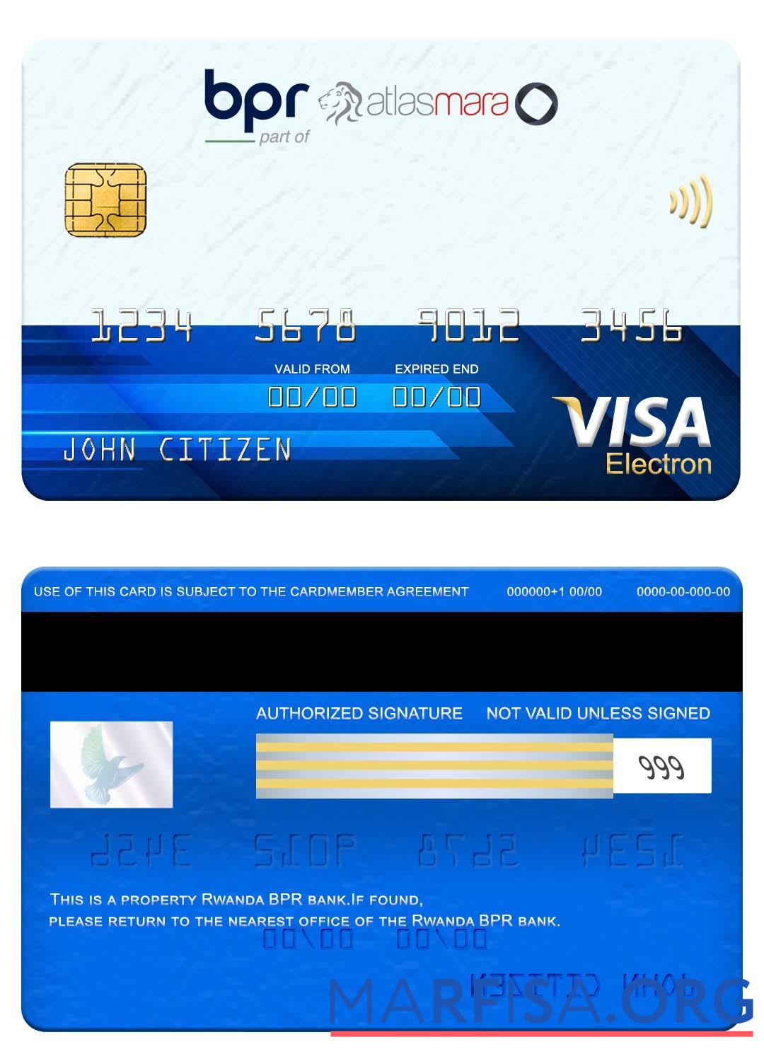 Printable Rwanda BPR bank visa electron card example